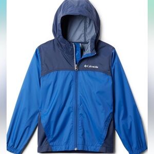 Columbia Blue and Navy Hooded Rain Jacket